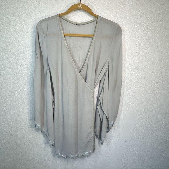 Chan Luu Kimono Gray Beaded Embroidered Lace Wrap Sheer Elegant Rare Women XS - Picture 1 of 12